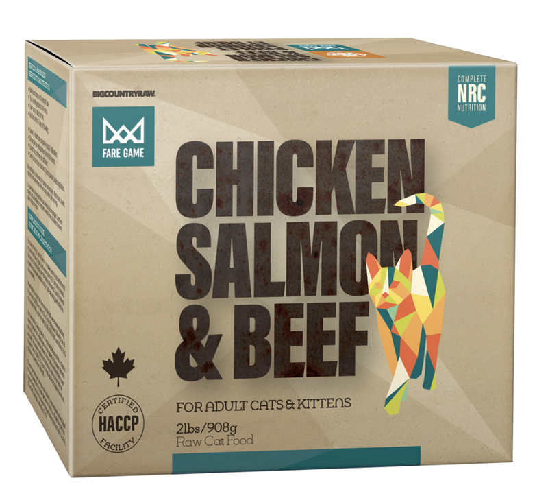 Load image into Gallery viewer, Big Country Raw Cat Fare Game Chicken, Salmon and Beef 2lb