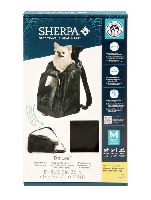 Load image into Gallery viewer, Sherpa Deluxe Convertible Pet Carrier & Backpack Black Medium - Discover Dogs