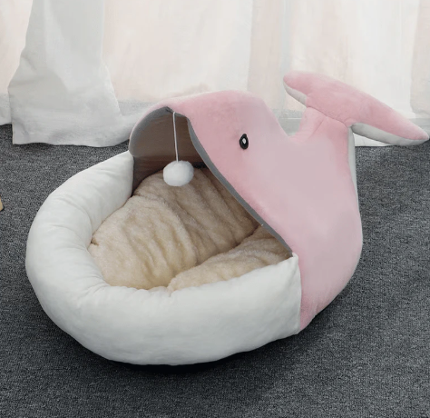 Load image into Gallery viewer, One For Pets Semi-inclosed Cat Bed- Pink Whale with Teaser