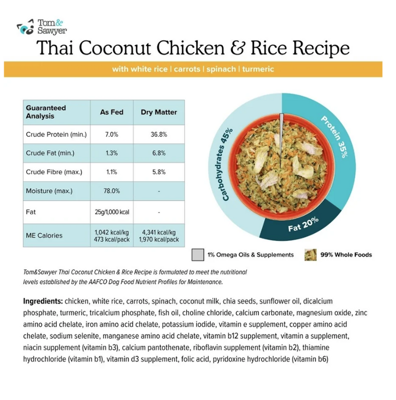 Load image into Gallery viewer, Tom & Sawyer Dog Gently Cooked Thai Coconut Chicken & Rice 454g
