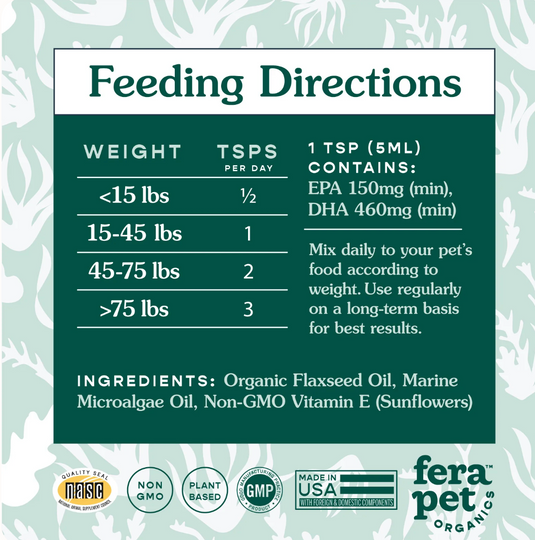 Fera Pet Organics Vegan Omega 3s Algae Oil fo Dogs & Cats