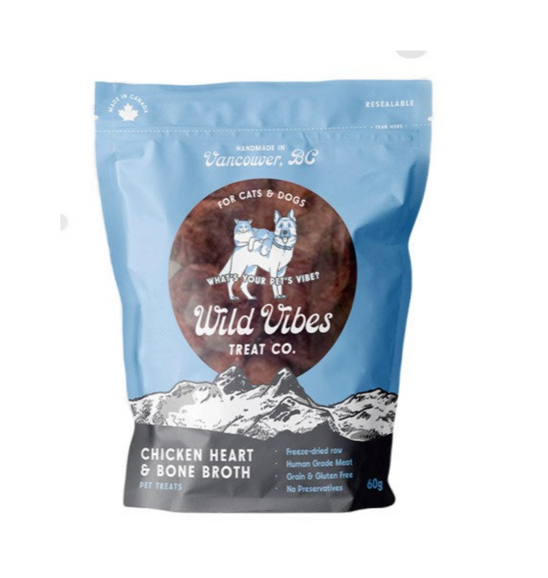 Load image into Gallery viewer, Wild Vibes Chicken Heart and Bone Broth Treats 55g