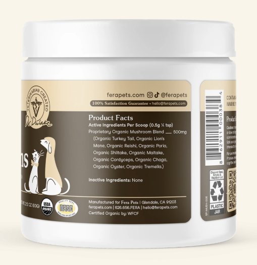 Fera Pet Organics USDA Organic Mushroom Blend for Immune Support for Dogs & Cats
