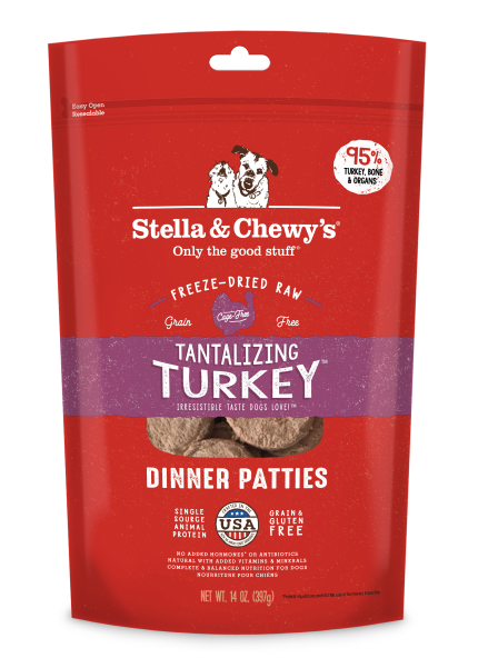 Stella & Chewys Dog Freeze-Dried Tantalizing Turkey Patties 14 oz
