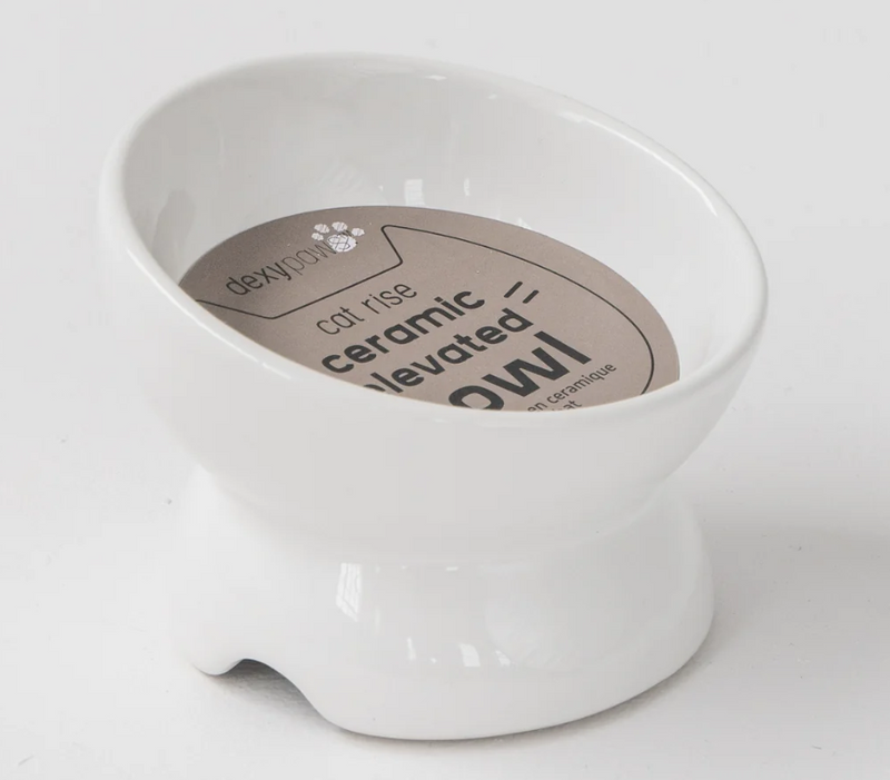 Load image into Gallery viewer, Dexypaws Cat Elevated Ceramic Bowl White - Discover Dogs
