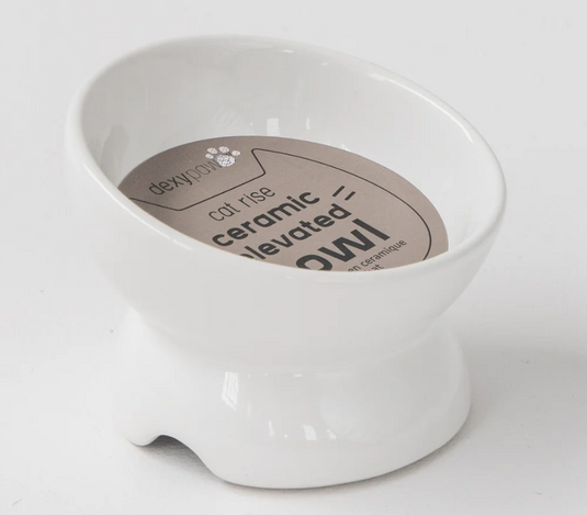 Dexypaws Cat Elevated Ceramic Bowl White - Discover Dogs