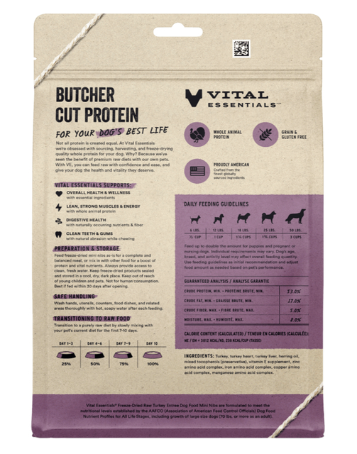 Vital Essentials Freeze Dried Turkey Entree Mini Nibs 14 oz