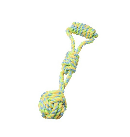 BUDZ Toy Rope Monkey Fist with Handle Green-Yellow 13.5''