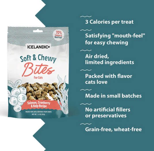 Icelandic+ Cat Soft & Chewy Bites Salmon, Cranberry & Kelp 1.8oz
