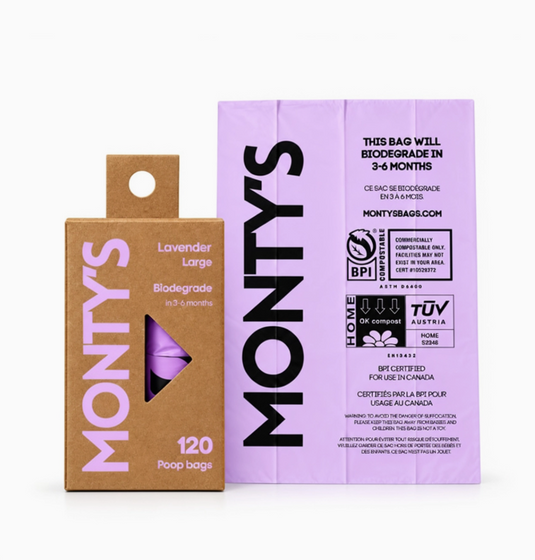Monty's Compostable Corn Starch Large Lavender Poop Bags