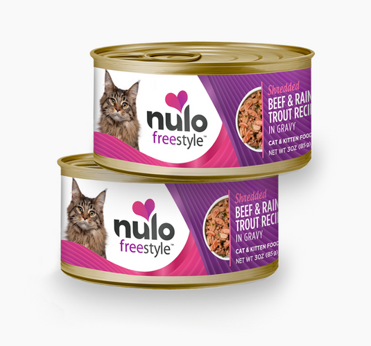 Nulo Cat Shredded Beef & Rainbow Trout in Gravy Can