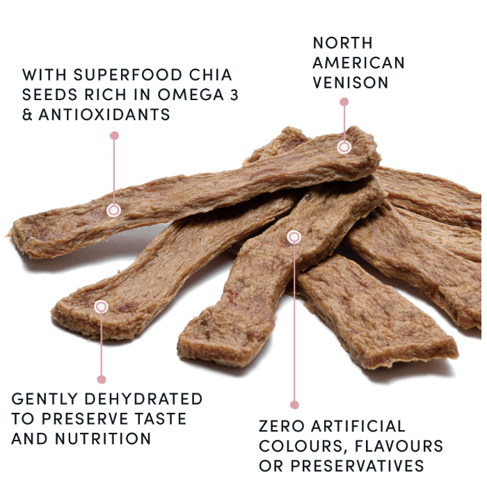 Load image into Gallery viewer, Crumps&#39; Naturals Dog Venison Jerky with Chia Seeds 158g
