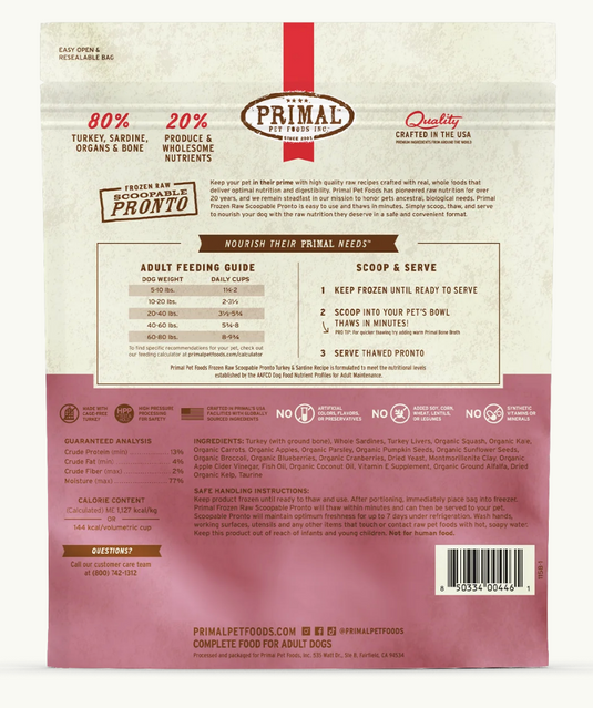 Primal Pronto Raw Turkey & Sardine 4lb