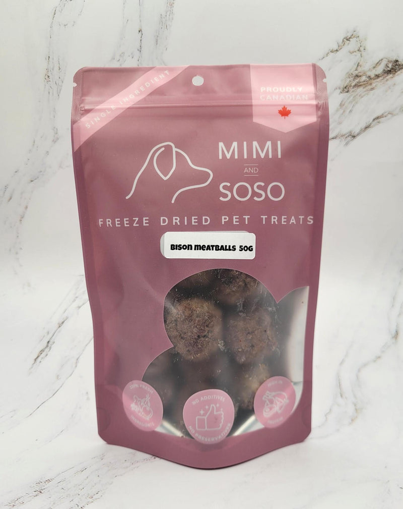 Load image into Gallery viewer, MIMI &amp; SOSO Freeze Dried Mini Bison Meatballs 50g
