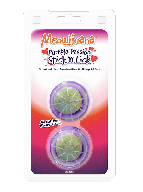 Meowijuana Purrple Passion Stick 'n' Lick Compressed Catnip and Silvervine Ball Toys 2pk