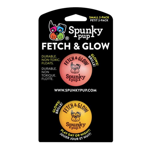 Spunky Pup Fetch & Glow Glowing Fetch Ball Small 2PK Assorted