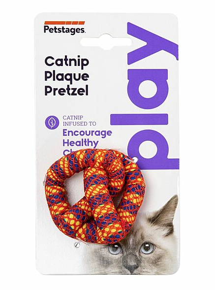 Petstages Catnip Plaque Away Pretzel Orange