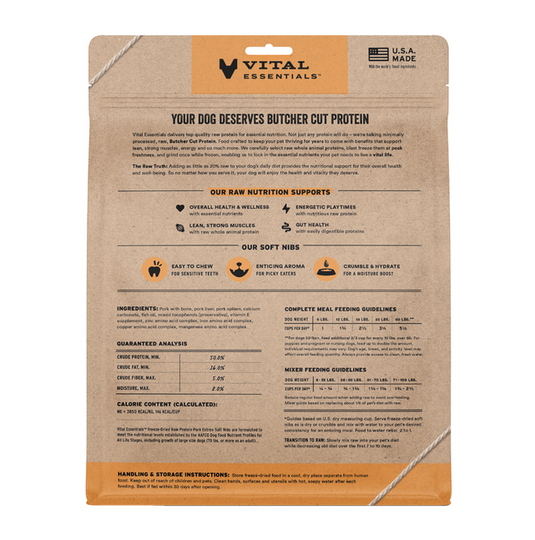 Vital Essentials Freeze Dried Pork Entree & Mixer Soft Nibs 14 oz