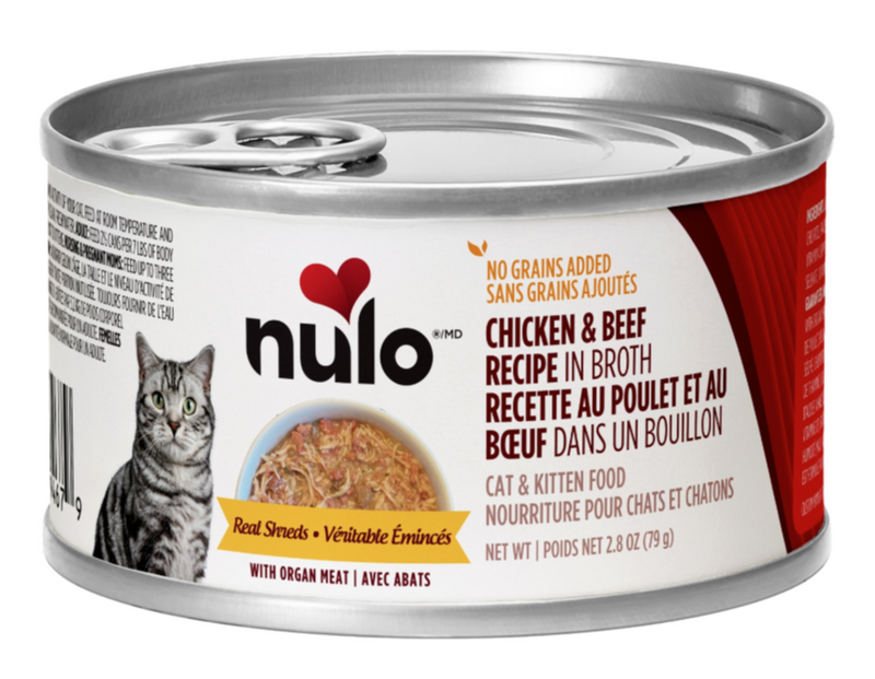 Load image into Gallery viewer, Nulo Cat Shredded Chicken &amp; Beef in Broth Can 2.8oz

