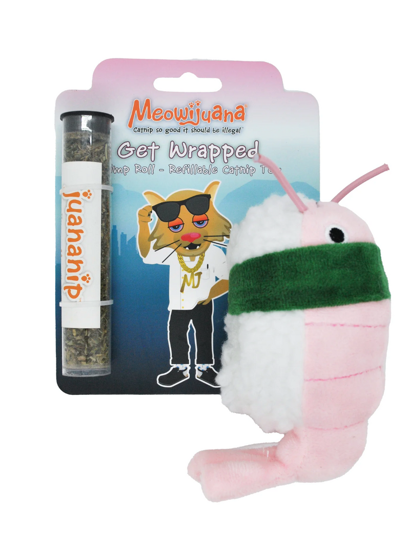 Load image into Gallery viewer, Meowijuana Get Wrapped Refillable Shrimp Sushi Roll

