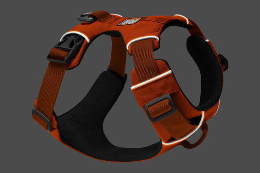 Ruffwear Front Range Harness Campfire Orange dark view to see reflective piping - Discover Dogs